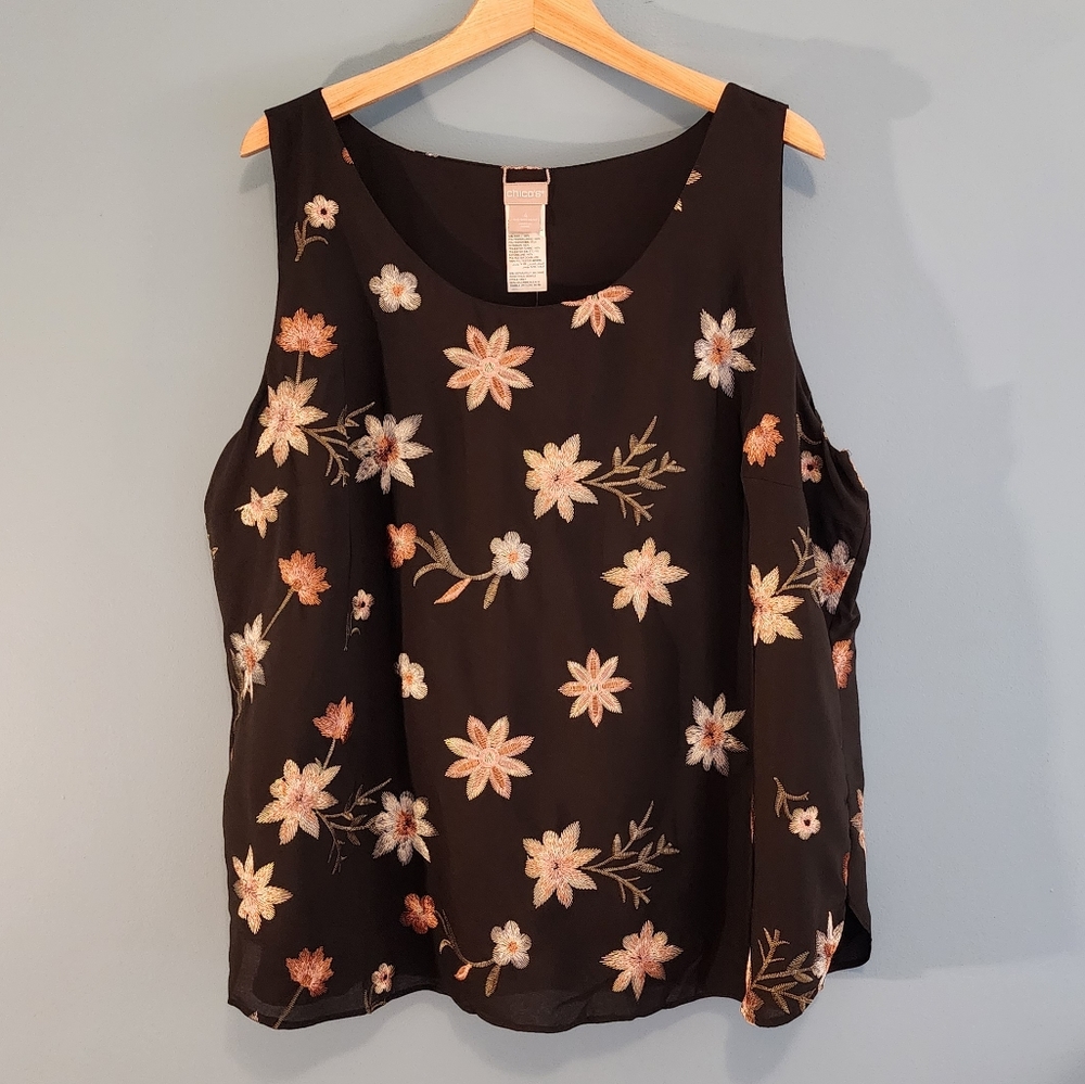 Chico's Floral Embroidered Tank Size 4 or 20/22